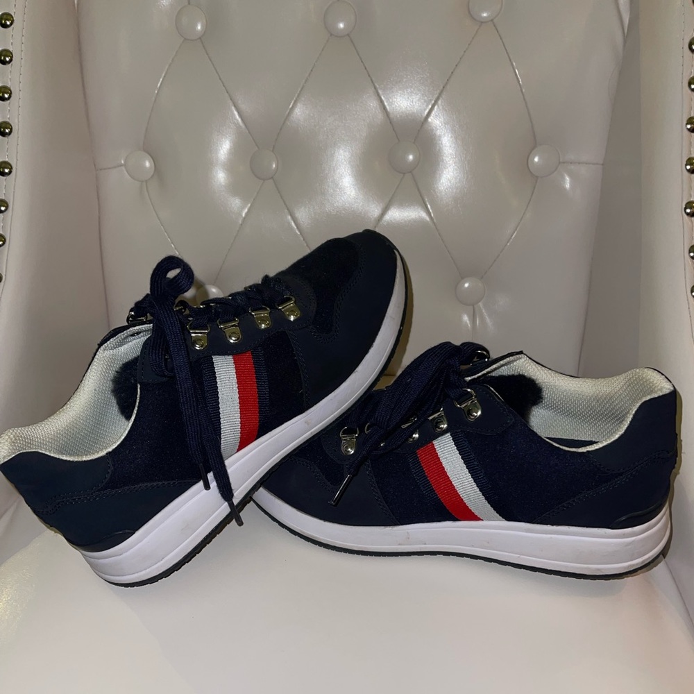 Tommy Hilfiger Women's Fabric Faux Fur Shoes Navy - Size 7 - Barely Used